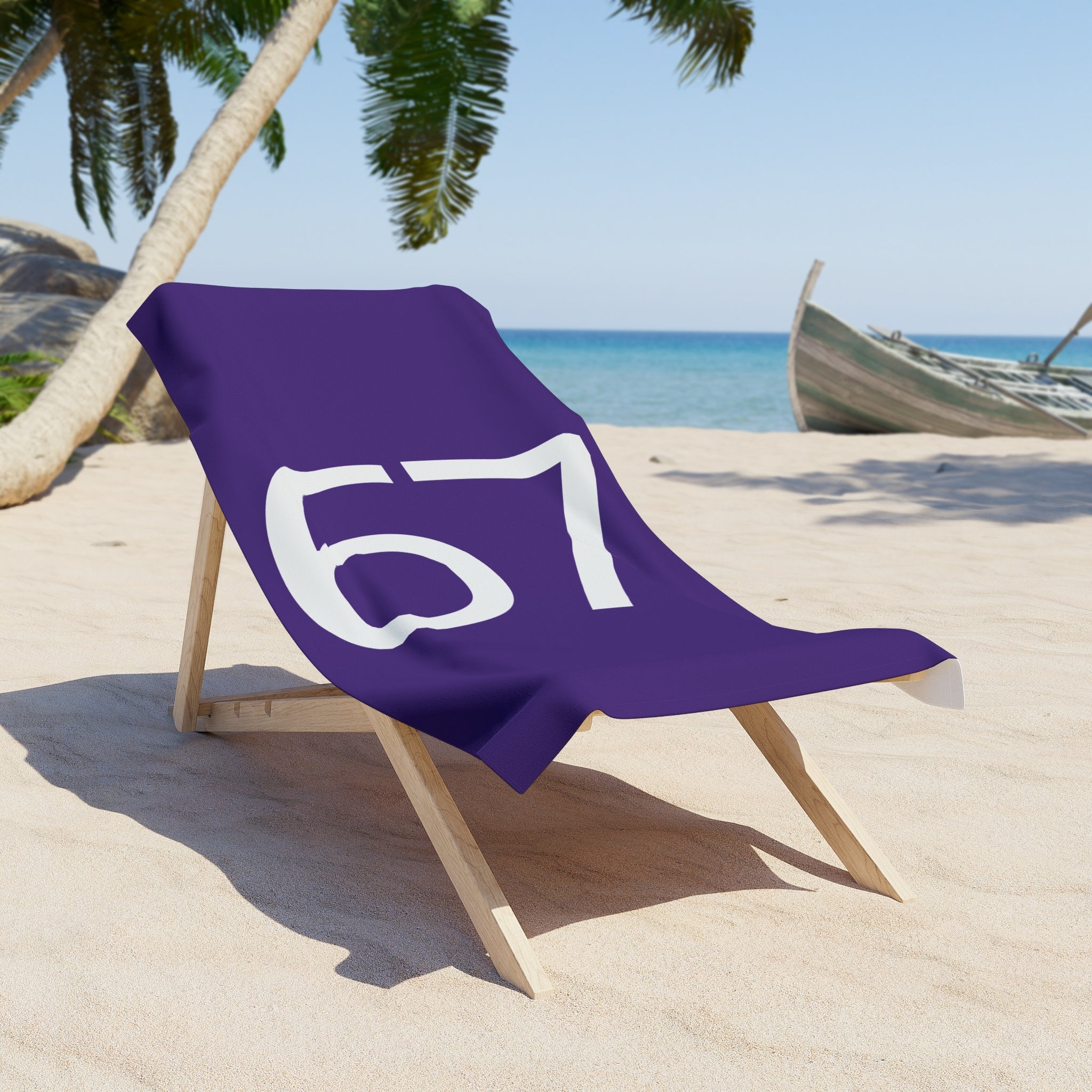 67 Beach Towel (White text)