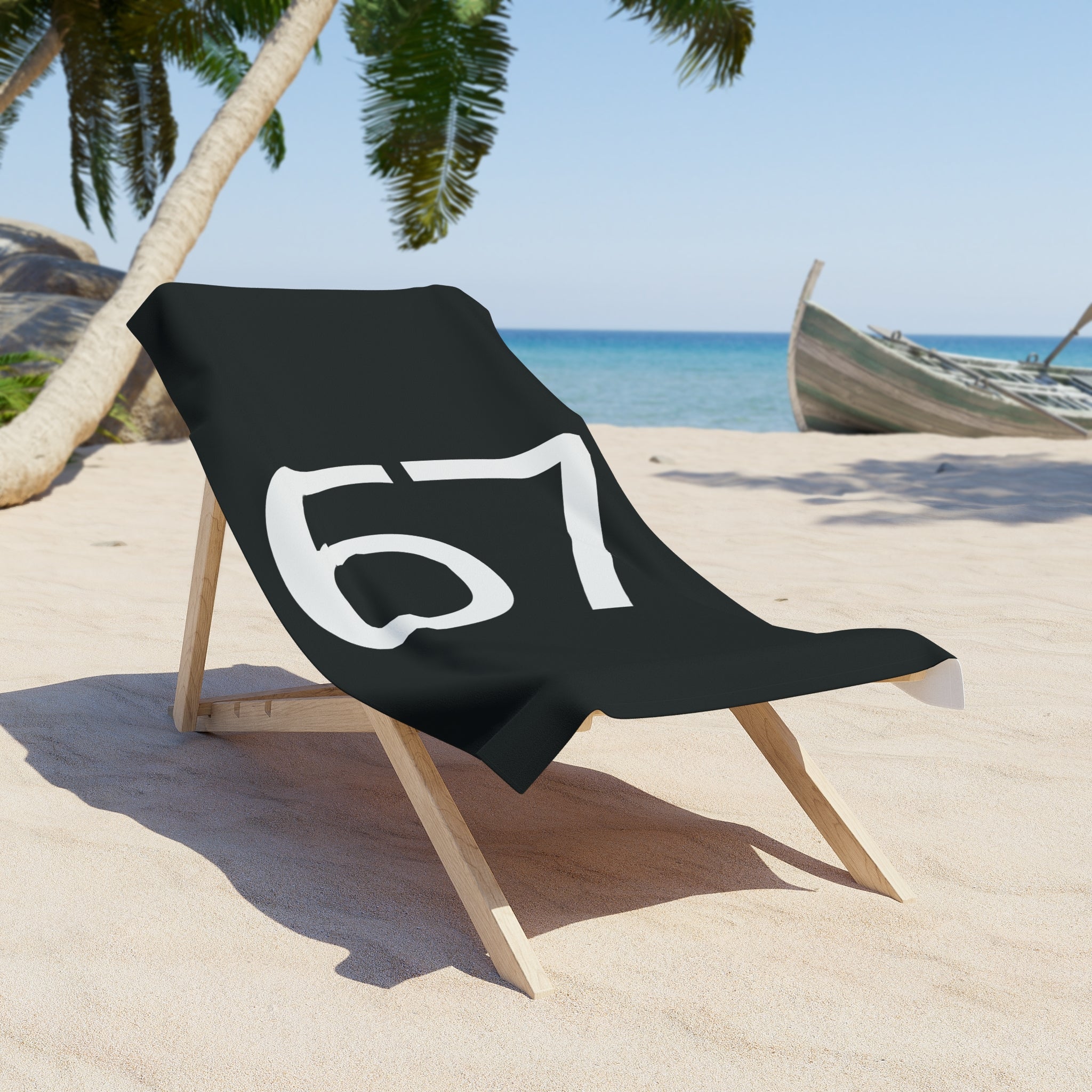 67 Beach Towel (White text)